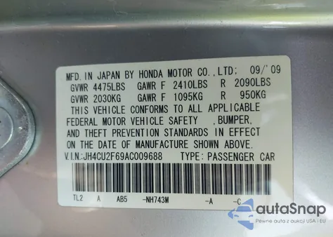 2010 Acura Tsx из США, поврежденный, VIN JH4CU2F69AC009688